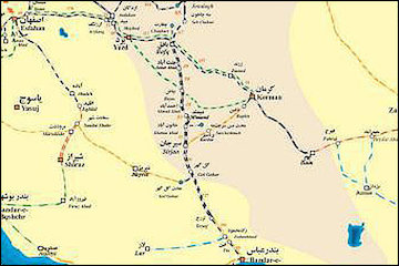 نقشه راه آهن کرمان سیر جان