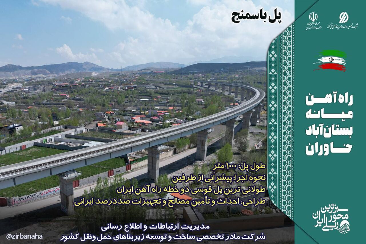اینفوگرافیک| ویژگی‌های پل باسمنج در راه‌آهن میانه - بستان آباد - خاوران