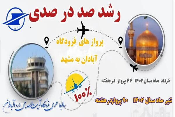 افزایش صددرصدی پروازهای آبادان_مشهد و بالعکس فرودگاه ابادان