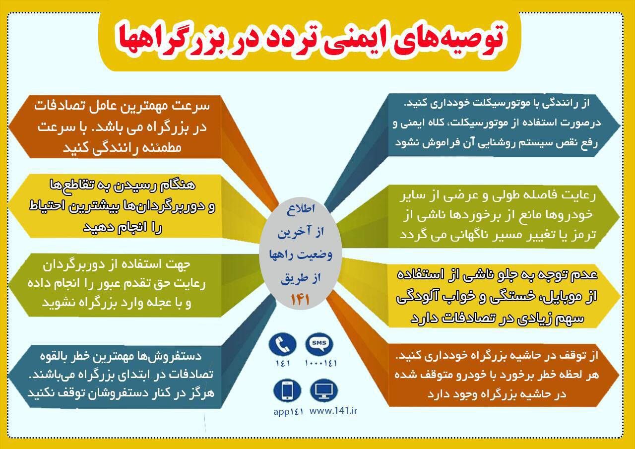 اینفوگرافیک| توصیه‌های ایمنی تردد در بزرگراه‌های استان بوشهر