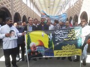 ببینید| حضور منسجم کارکنان اداره‌کل راه و شهرسازی خوزستان در راهپیمایی روز جهانی قدس