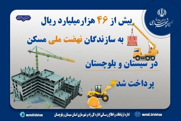 اطلاع نگاشت| پرداخت بیش از ۴۶ هزار میلیارد ریال به سازندگان نهضت ملی مسکن استان سیستان و بلوچستان