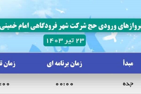 اطلاع نگاشت | آمار پروازهای ورودی حج به شهر فرودگاهی امام خمینی (ره) در ۲۳ تیرماه