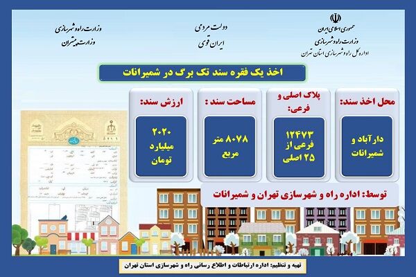 اطلاع نگاشت| اخذ یک فقره سند تک برگ در شمیرانات