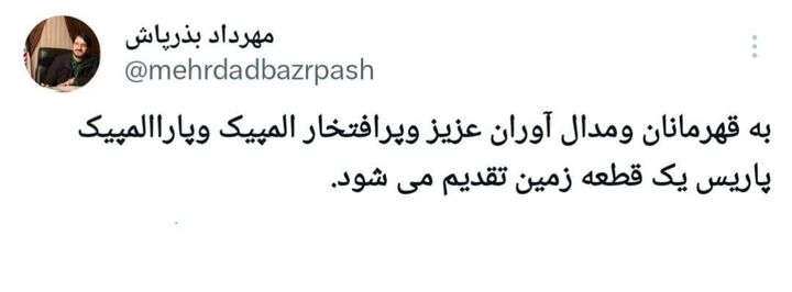 وزیر راه و شهرسازی: به قهرمانان و مدال آوران  المپیک و پارالمپیک پاریس یک قطعه زمین تقدیم میشود