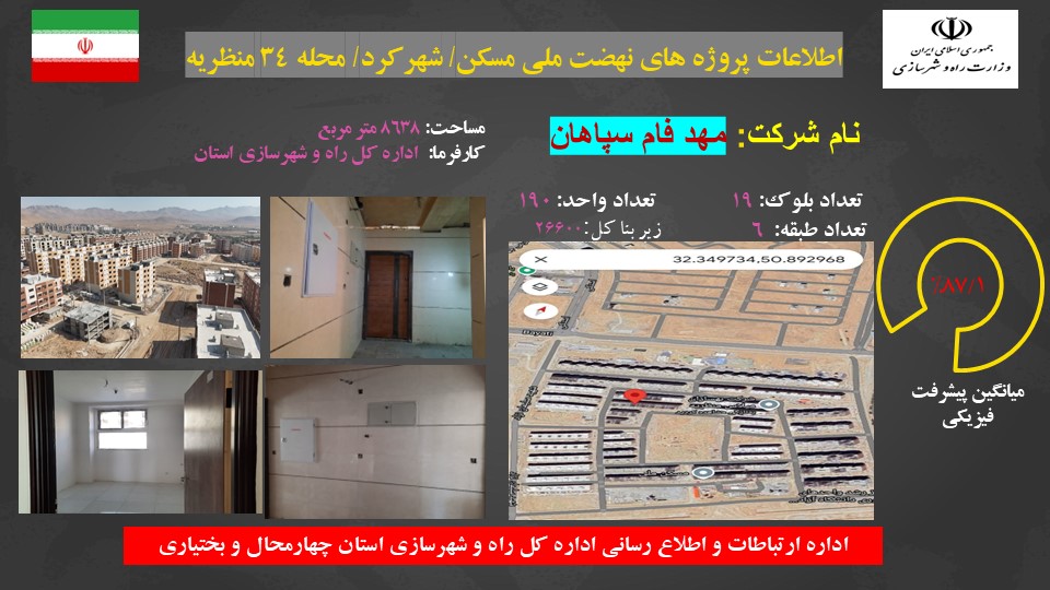 اطلاع نگاشت|معرفی پروژه ۱۹۰ واحدی مسکن ملی واقع در منظریه شهرکرد در استان چهارمحال و بختیاری