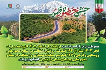 اطلاع نگاشت| بیش از 194 کیلومتر روکش آسفالت در محور های روستایی و فرعی و ۱۲۶ کیلومتر بهسازی و آسفالت محورهای روستایی مازندران