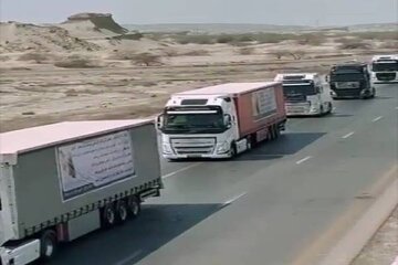 رژه خودرویی رانندگان و کامیون داران استان هرمزگان در سوگ حادثه بندر شهید رجایی