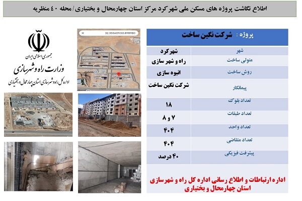 اطلاع نگاشت|معرفی پروژه ۴۰۴ واحدی مسکن ملی، واقع در محله ۴۰ منظریه شهرکرد
