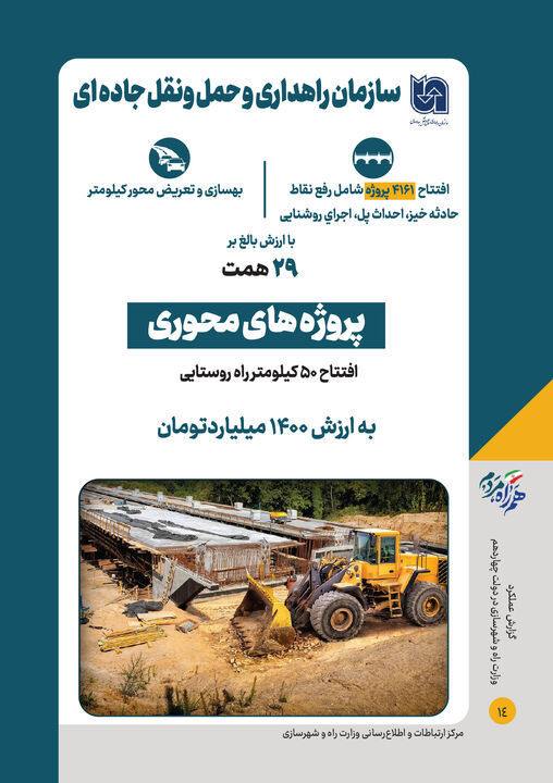 اطلاع نگاشت| بهره‌برداری همزمان از پروژه‌های وزارت راه و شهرسازی(حوزه حمل‌ونقل جاده‌ای)