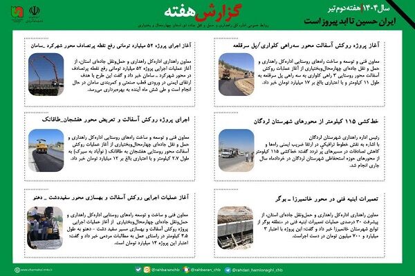 بولتن هفتگی| اخبار اداره کل راهداری و حمل و نقل جاده ای استان چهارمحال وبختیاری
