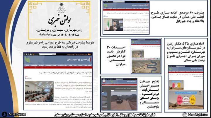 ببینید|بولتن هفتگی اداره کل راه و شهرسازی استان سیستان و بلوچستان هفته چهارم تیرماه ۱۴۰۴ (۲)