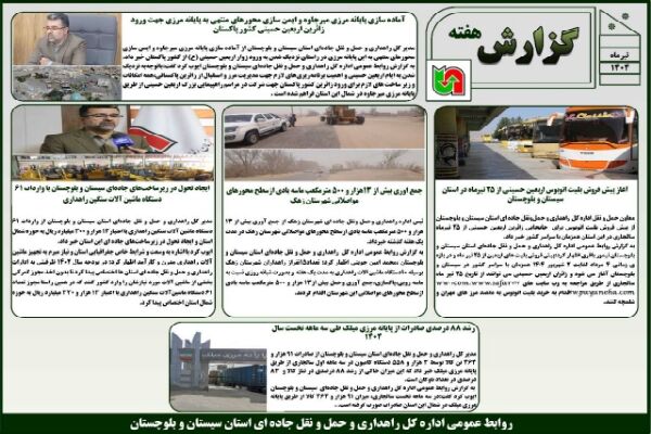 ببینید | بولتن هفتگی اداره کل راهداری و حمل و نقل جاده ای سیستان و بلوچستان هفته سوم تیر ماه ۱۴۰۴