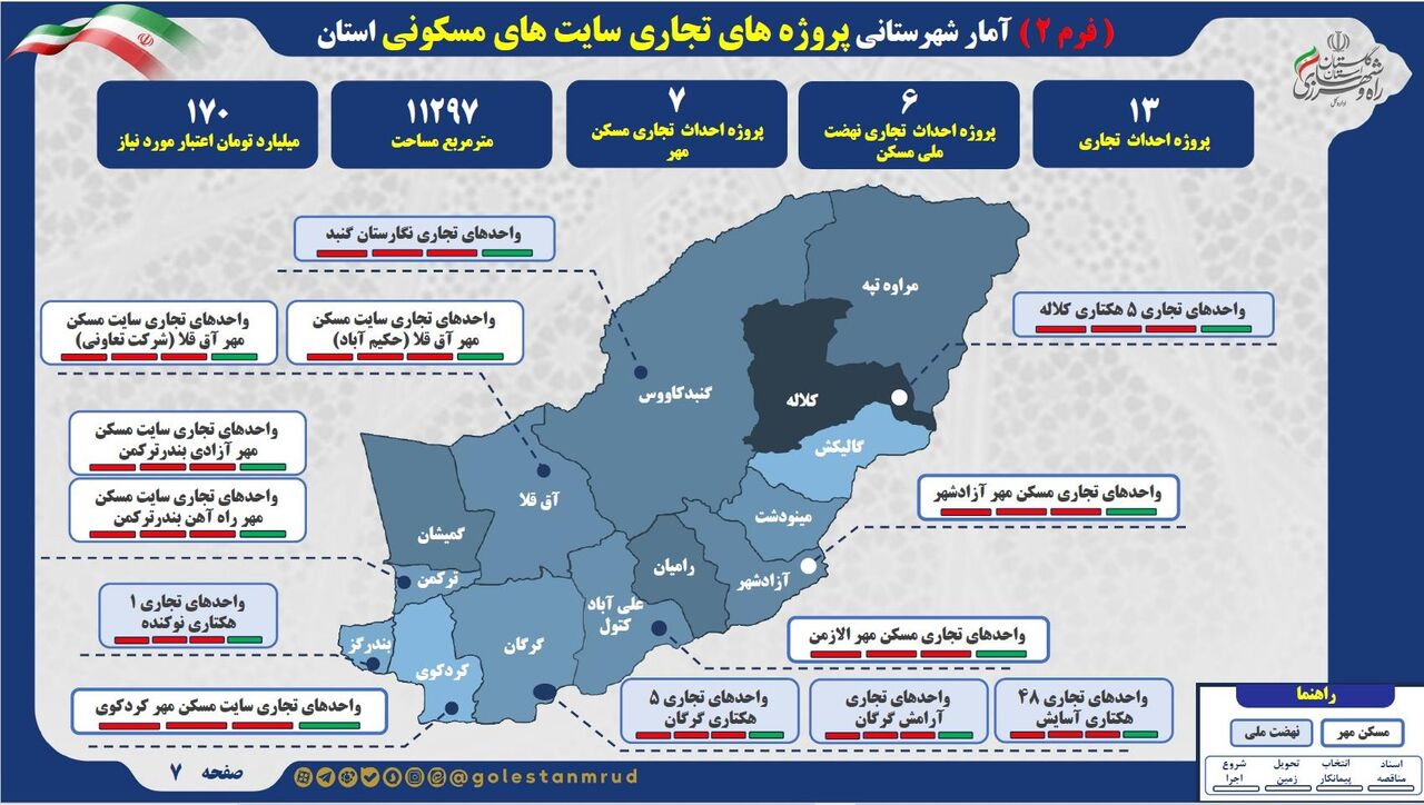 اطلاع نگاشت | آمار شهرستانی پروژه های تجاری سایت های مسکونی استان گلستان
