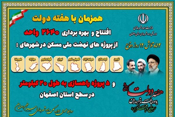 افتتاح پروژه‌های راهسازی و مسکونی همزمان با هفته دولت در استان اصفهان