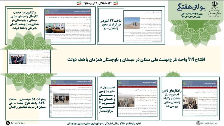 ببینید|بولتن هفتگی اداره کل راه و شهرسازی استان سیستان و بلوچستان هفته اول شهریورماه ۱۴۰۴ (۳)