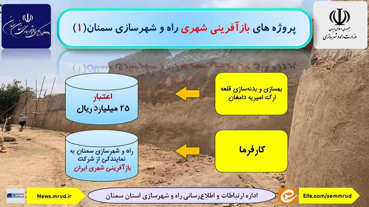 اطلاع نگاشت| پروژه های بازآفرینی شهری راه و شهرسازی سمنان(قلعه ارگ امیریه دامغان) 