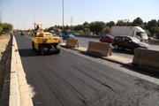 ببینید| عملیات آسفالت پروژه تعریض لاین شمالی آزادراه کرج ـ قزوین حدفاصل گلشهر تا پل مهرشهر