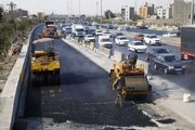 ببینید|آسفالت تعریض لاین جنوبی آزاد راه کرج-تهران حدفاصل پل استاندارد تا پل فردیس
