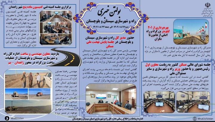 ببینید| بولتن هفتگی اداره کل راه و شهرسازی استان سیستان و بلوچستان -هفته سوم آبانماه ۱۴۰۴- (۲)