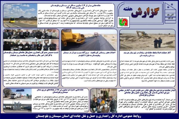 ببینید | بولتن هفتگی اداره کل راهداری و حمل و نقل جاده ای سیستان و بلوچستان هفته سوم آذرماه ۱۴۰۴