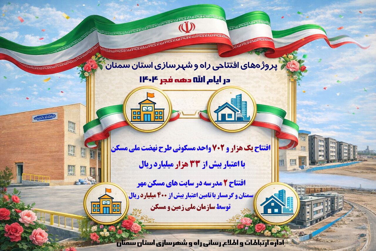 اطلاع‌نگاشت|  پروژه های افتتاحی راه و شهرسازی استان سمنان در ایام الله دهه فجر ۱۴۰۴