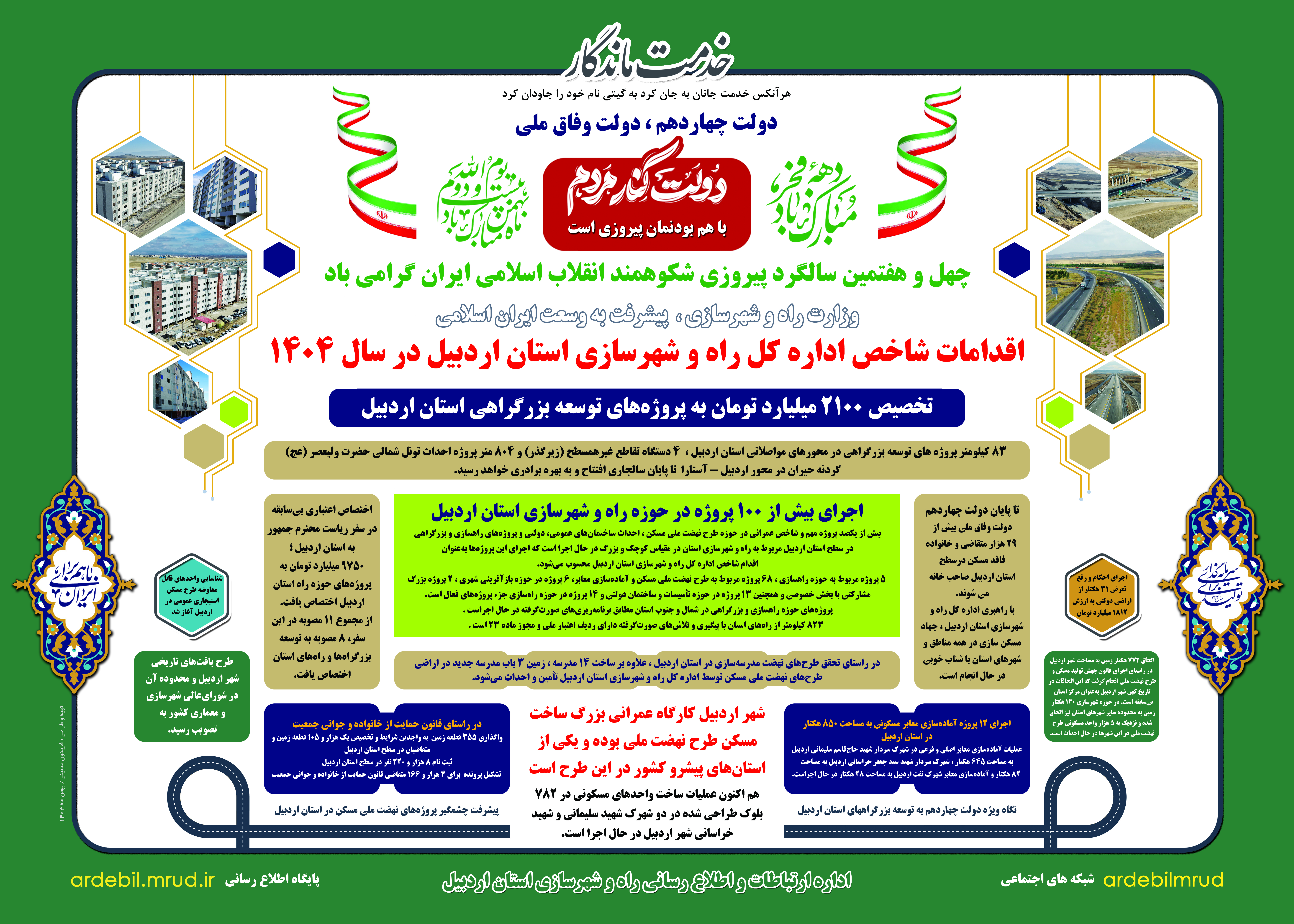 اطلاع‌نگاشت |اقدامات شاخص اداره کل راه و شهرسازی استان اردبیل در سال ۱۴۰۴ 