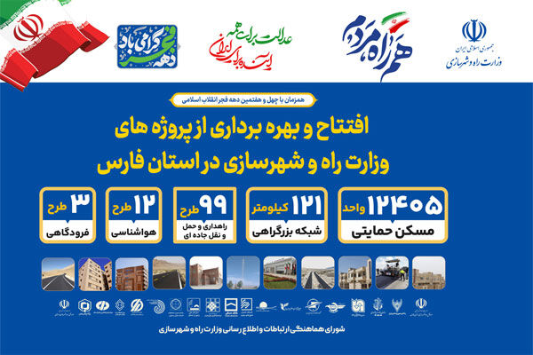 اطلاع نگاشت| افتتاح پروژه های قابل افتتاح  استان فارس همزمان با ایام الله دهه فجر