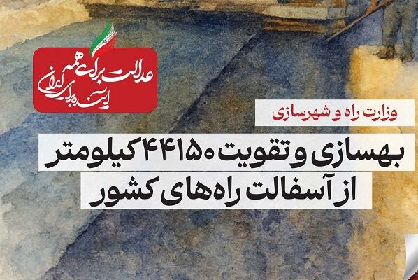 ببینید| عملکرد وزارت راه و شهرسازی در دولت چهاردهم(بهمن ۱۴۰۴)/بهسازی و تقویت ۴۴۱۵۰ کیلومتر از آسفالت راه‌های کشور