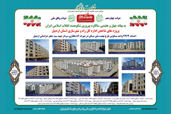 احداث 2364 واحد مسکوني طرح نهضت ملي مسکن در شهرک 82 هکتاری سردار شهید سيد جعفر خراساني اردبیل