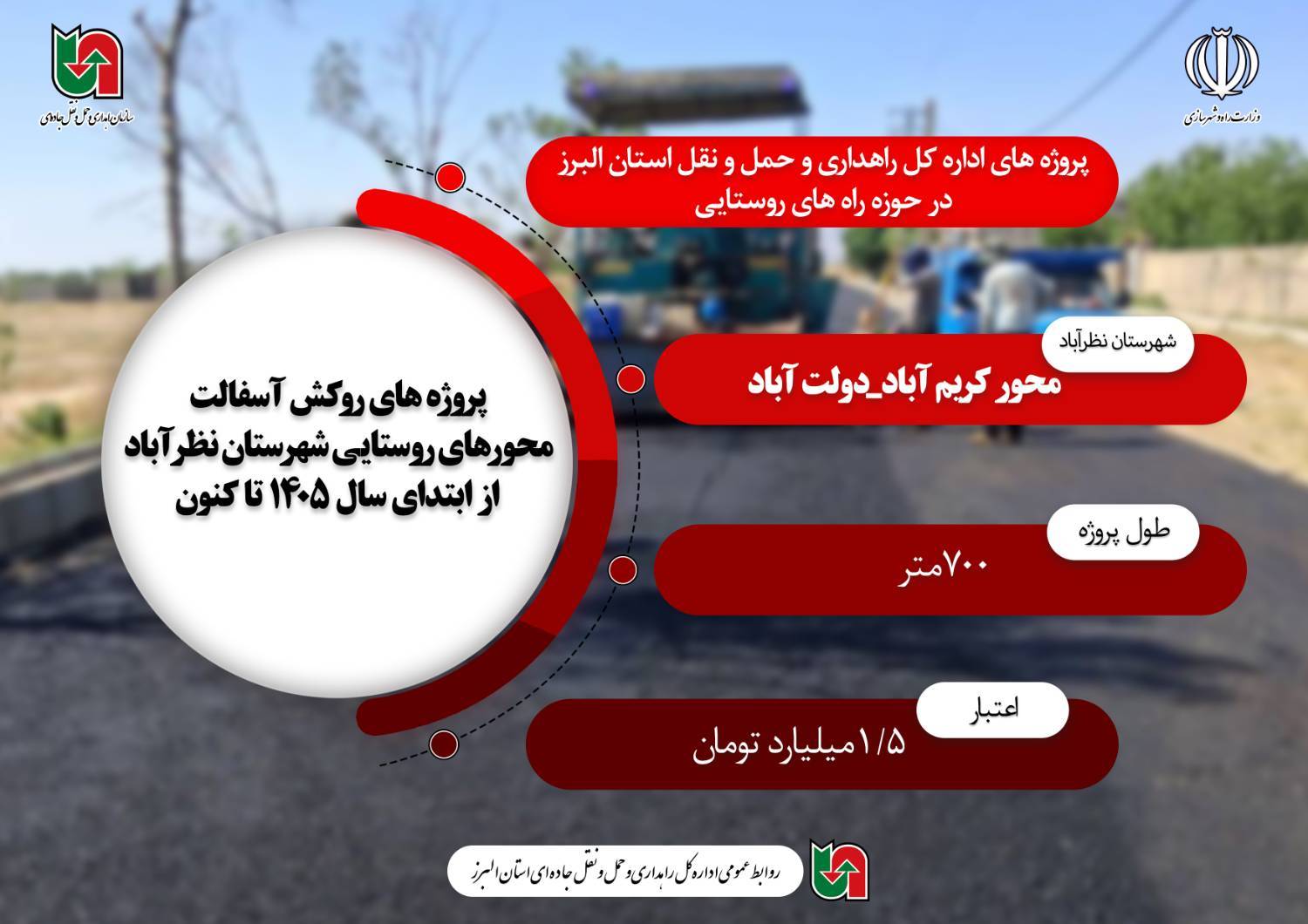 اطلاع نگاشت|پروژه های  اجرا شده اداره کل راهداری و حمل و نقل جاده‌ای استان البرز در حوزه راه های روستایی 