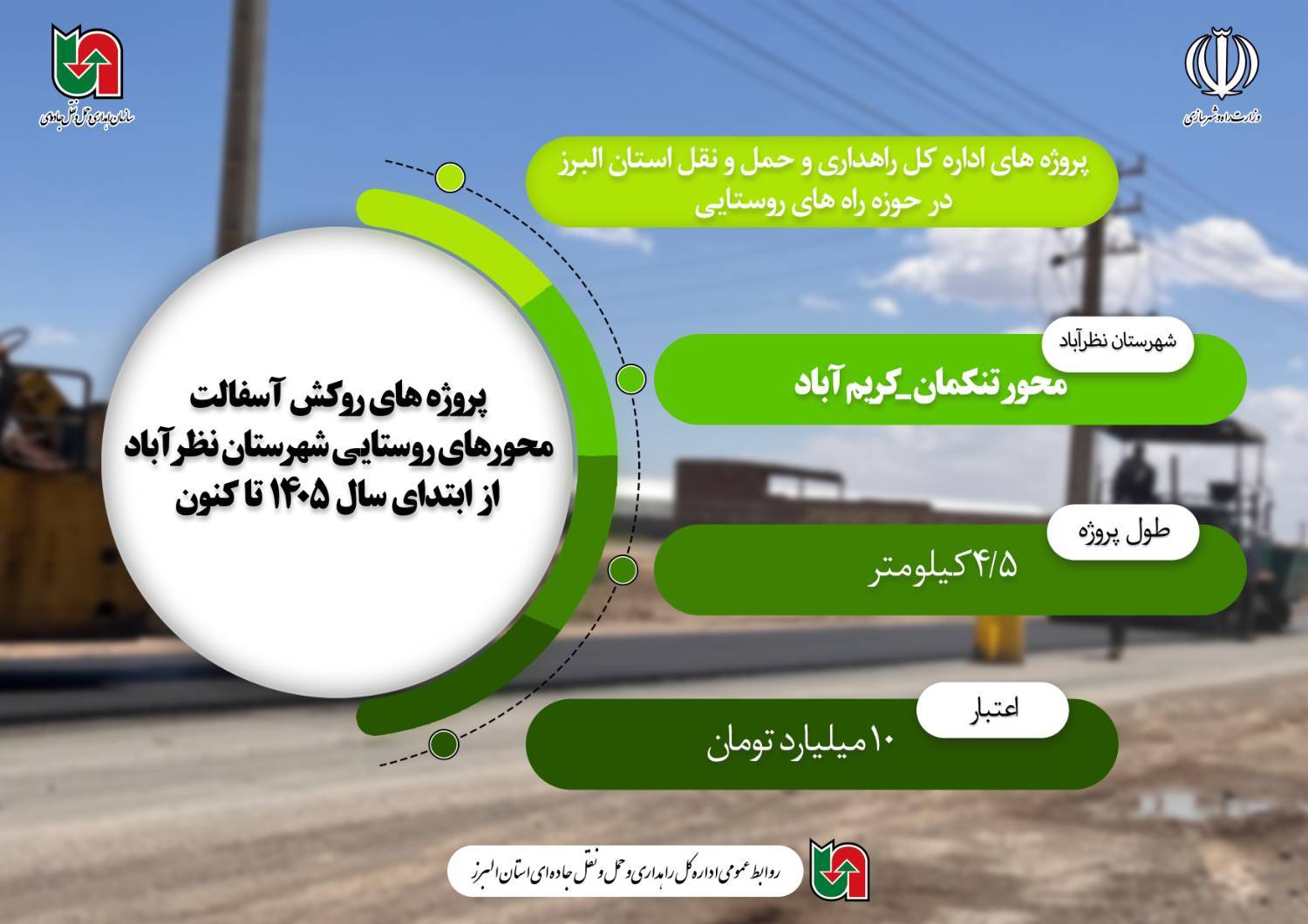 اطلاع نگاشت| پروژه های اجرا شده اداره کل راهداری و حمل و نقل جاده‌ای استان البرز در حوزه راه های روستایی 
