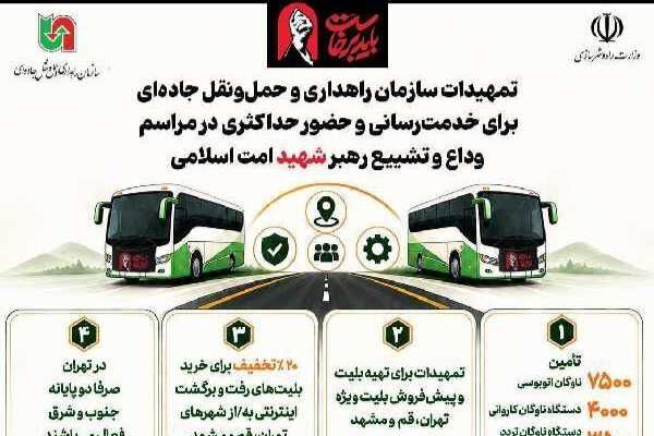 اطلاع‌نگاشت| تمهیدات سازمان راهداری و حمل و نقل جاده‌ای برای خدمت رسانی و حضور حداکثری در مراسم وداع و تشییع رهبر شهید امت اسلامی