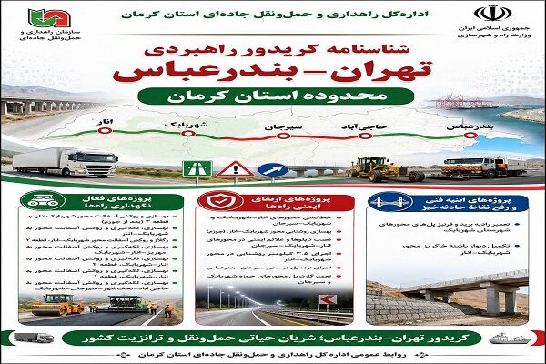 اطلاع‌نگاشت| بهسازی روکش آسفالت و ایمن‌سازی کریدور تهران - بندرعباس در  استان کرمان