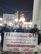 ببینید| حضور کاروان شورای هماهنگی راه و شهرسازی خوزستان در آیین بدرقه آقای شهید ایران در میان جمعیت عظیم مردم قم در مسجد مقدس جمکران