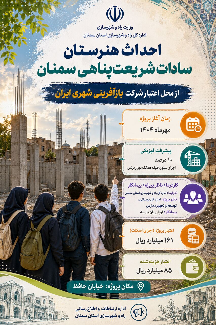 اطلاع‌نگاشت| احداث هنرستان سادات شریعت پناهی سمنان از محل اعتبار شرکت بازآفرینی شهری 