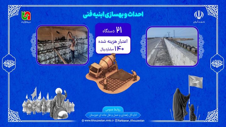 اطلاع نگاشت| احداث و بهسازی ابنیه فنی در محورهای منتهی به پایانه های مرزی خوزستان در اربعین ۱۴۰۵