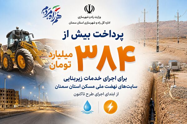 اطلاع‌نگاشت| پرداخت اعتبار برای اجرای خدمات زیربنایی در سایت های نهضت ملی مسکن استان سمنان
