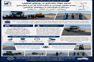 اطلاع نگاشت/ تداوم جهاد راهسازی در روزهای تعطیل؛ بازدید معاون مهندسی و ساخت اداره کل راه و شهرسازی  سیستان  و بلوچستان از پروژه‌های بزرگراهی
