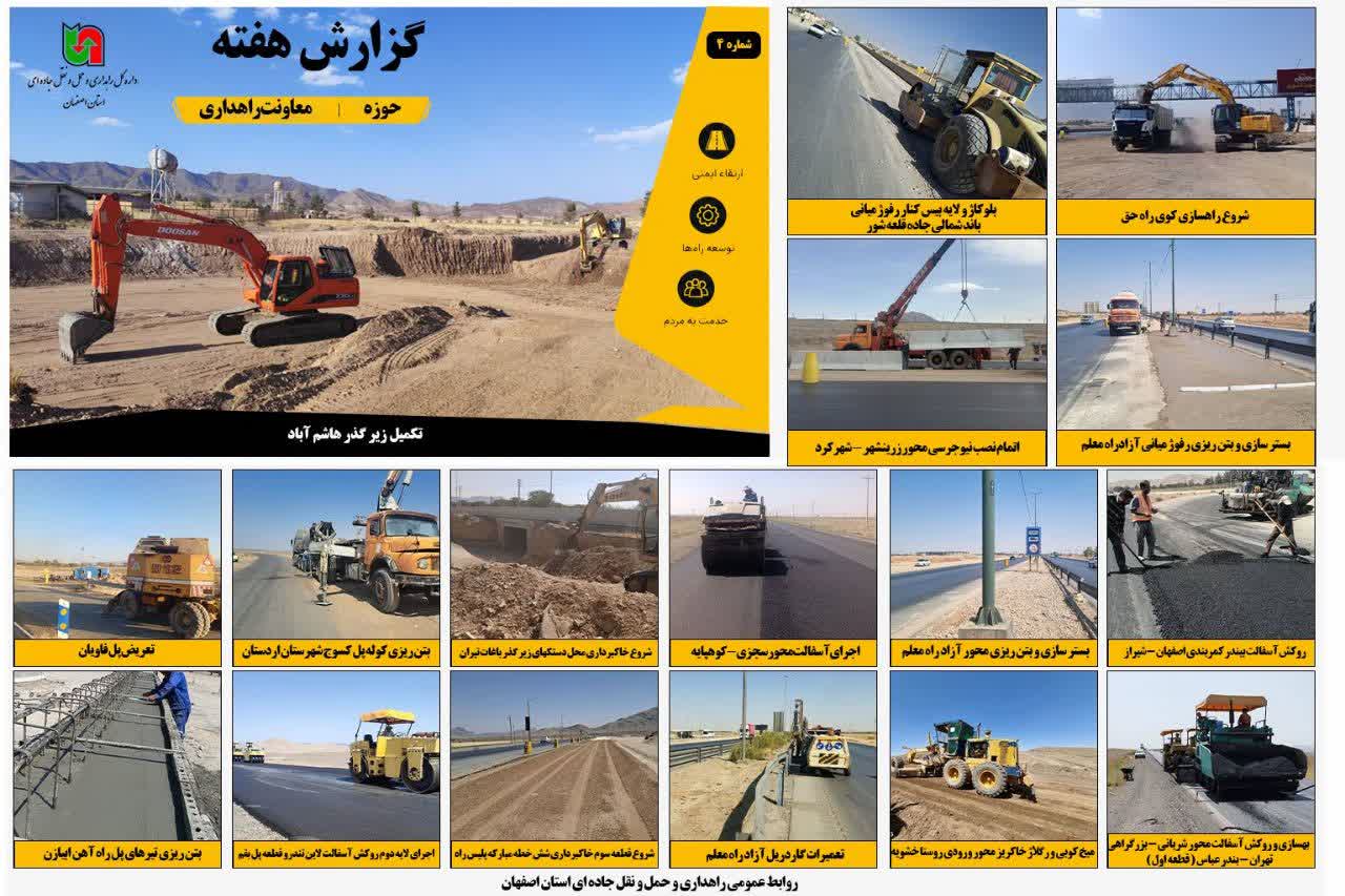 اطلاع نگاشت | پروژه‌های معاونت راهداری اداره‌کل راهداری و حمل‌ونقل جاده‌ای استان اصفهان در هفته اخیر 