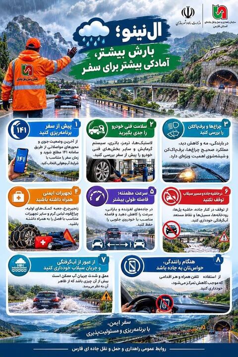 هشدار معاون راهداری فارس به رانندگان در زمان بارش