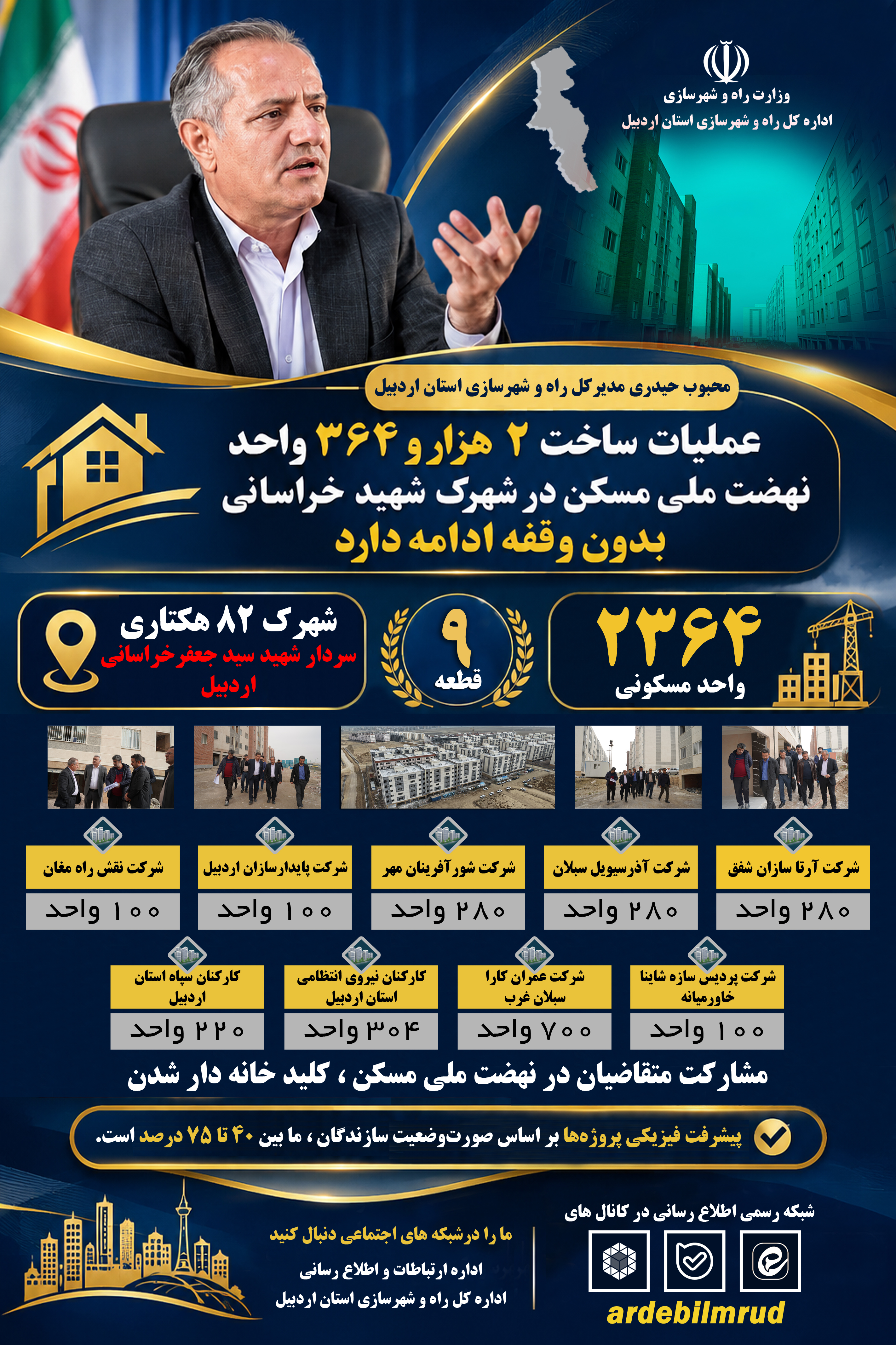 اطلاع نگاشت | احداث ۲۳۶۴ واحد مسکونی طرح نهضت ملی مسکن در شهرک شهید سیدجعفرخراسانی اردبیل
